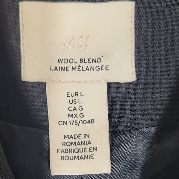 H&M Women Wool Blend Pea Coat Size L Black Button Up Classic Old Money Lined - Picture 4 of 14